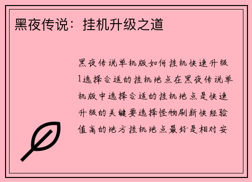 黑夜传说：挂机升级之道